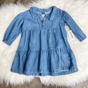 Old Navy 6-12M Chambray Tiered Long Sleeve Dress